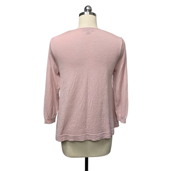 J. Crew Pink Lace Front 3/4 Sleeve Knit Sweater Top Women's Medium - Picture 2 of 8